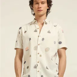 HAMPTONS Conversational Printed Embroidery Spread Collar Cotton Casual Shirt-image-37