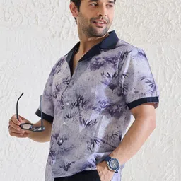 MR BUTTON Men Floral Printed Cuban Collar Casual Shirt-image-26