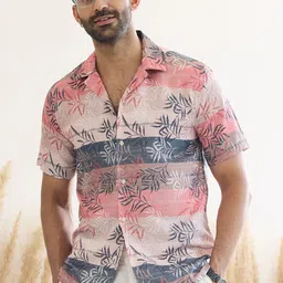 MR BUTTON Men Floral Printed Cuban Collar Casual Shirt-image-25