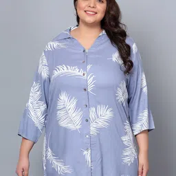 Indietoga Plus Size Tropical Printed Longline Casual Shirt-12