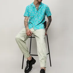 Campus Sutra Blue Animal Printed Cuban Collar Casual Shirt-image-0