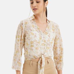 Kazo Floral Printed Knot Detail Crop Shirt Style Top-8