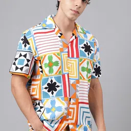 Hancock Geometric Printed Viscose Rayon Relaxed Fit Casual Resort Shirt-image-18