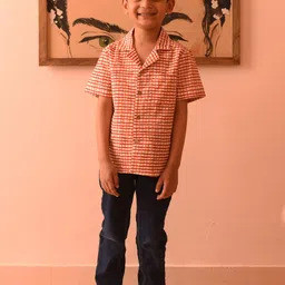 PlumCheeks Boys Relaxed Cuban Collar Checked Printed Casual Shirt-43