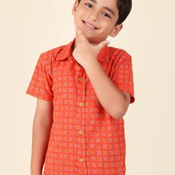 Fabindia Boys Geometric Printed Spread Collar Cotton Opaque Casual Shirt-picture-5