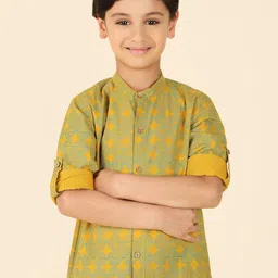 Fabindia Boys Geometric Printed Mandarin Collar Cotton Opaque Casual Shirt-image-34