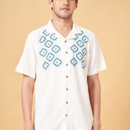 7 Alt by Pantaloons Geometric Embroidered Cuban Collar Cotton Casual Shirt-picture-10