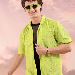 The Indian Garage Co Textured Club Collar Short Sleeves Oversized Casual Shirt-image-46
