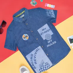Pantaloons Junior Boys Typography Printed Cotton Denim Shirt-image-71