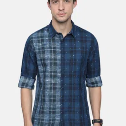 VUDU Men Comfort Fit Spread Collar Tartan Checked Cotton Casual Shirt-picture-15