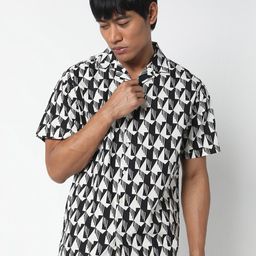 R&B Relaxed Fit Abstract Printed Cuban Collar Cotton Shirt-picture-41