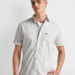 Arrow Sport Floral Printed Spread Collar Curved Cotton Casual Shirt-image-59