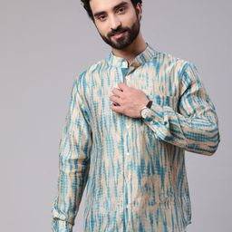 AKS Abstract Printed Mandarin Collar Long Sleeve Casual Shirt-4