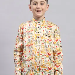 Monte Carlo Boys Floral Printed Band Collar Long Sleeves Cotton Casual Shirt-picture-33