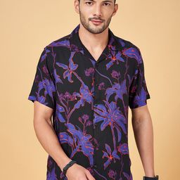People Slim Fit Floral Printed Cuban Collar Casual Shirt-image-39