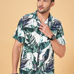 People Slim Fit Floral Printed Cuban Collar Casual Shirt-picture-32