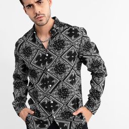 Snitch Black & White Classic Slim Fit Floral Printed Casual Shirt-image-28