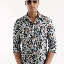 WROGN Slim Fit Abstract Printed Linen Casual Shirt-image-28
