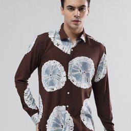 Snitch Brown & White Slim Fit Abstract Printed Casual Shirt-image-34