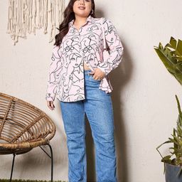 Berrylush Curve Women Spread Collar Abstract Printed Plus Size Casual Shirt-72
