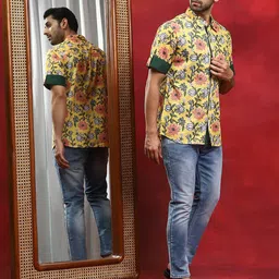 AKS Floral Printed Roll-Up Sleeves Cotton Casual Shirt-image-84