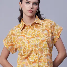 Moomaya Relaxed Boxy Floral Printed Cotton Casual Shirt-49
