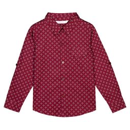 Budding Bees Boys Red Geometric Print Cotton Casual Shirt-image-70