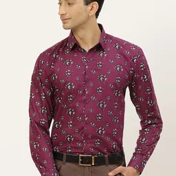 SOJANYA Men Burgundy & Black Pure Cotton Classic Floral Printed Formal Shirt-picture-4