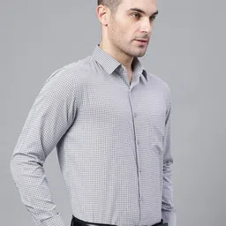 English Navy Checked Slim Fit Formal Shirt-image-19
