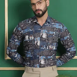 Indian Needle Classic Floral Opaque Printed Cotton Formal Shirt-image-90