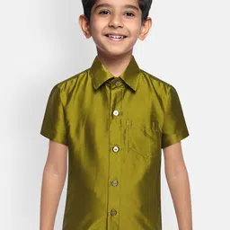 THANGAMAGAN Boys Olive Green Original Regular Fit Solid Casual Shirt-picture-22