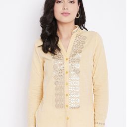 Ruhaans Women Yellow Classic Embroiedred Checked Casual Shirt-image-77