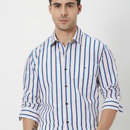 Mufti Plus Size Trim Slim Fit Striped Pure Cotton Casual Shirt-image-88