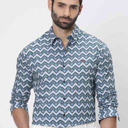 Mufti Printed Trim Slim Fit Pure Cotton Casual Shirt-picture-7