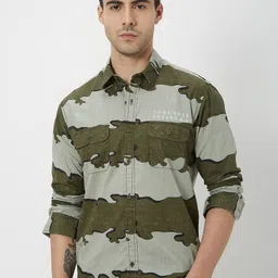 Mufti Plus Size Printed Trim Slim Fit Pure Cotton Casual Shirt-image-53