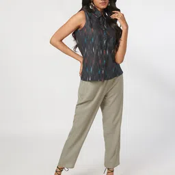 NOT SO PINK Women Black Printed Ikat Shirt-51