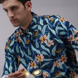 SHOWOFF Men Blue & Sea Green Comfort Floral Printed Cotton Casual Shirt-image-95