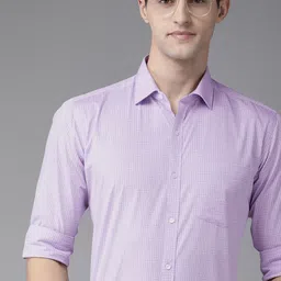 Park Avenue Men Violet Micro Checked Slim Fit Pure Cotton Formal Shirt-image-91