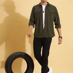 HERE&NOW Spread Collar Corduroy Shirt-image-47