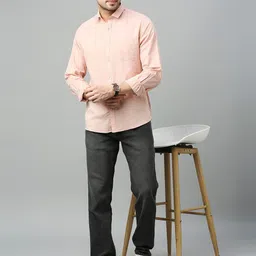 Mast & Harbour Peach Classic Slim Fit Cotton Linen Casual Shirt-image-96