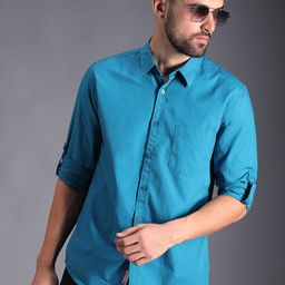 High Star Classic Roll Up Sleeves Pure Cotton Casual Shirt-image-95