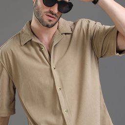 HERE&NOW Self Design Corduroy Weave Oversized Casual Shirt-image-11