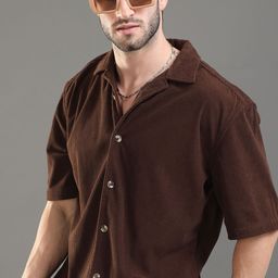 HERE&NOW Ribbed Cuban Collar Corduroy Oversized Casual Shirt-picture-45