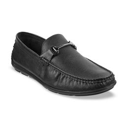 WALKWAY by Metro Men Black Textured Leather Loafers-image-8