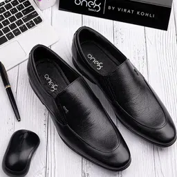 One8 Men Textured Leather Formal Slip-On Shoes-image-26