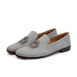SHUTIQ Men Royal Emblem Sterling Embroidered Suede Loafers-image-86