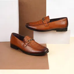 Metro Men Textured Leather Formal Loafers-image-69