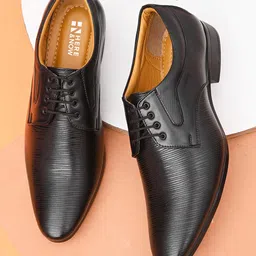 HERE&NOW Men Black Textured Formal Derbys-image-90