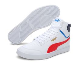 Puma Unisex White & Red Colourblocked Shuffle Mid Sneakers-image-28