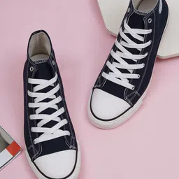 The Roadster Lifestyle Co. Men Navy Blue Textured Comfort Insole Mid-Top Canvas Sneakers-image-74